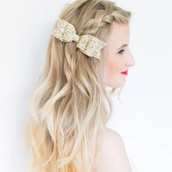 One Large Bow Hair Clip Silver OR Gold Sequined - Picture 2 of 7